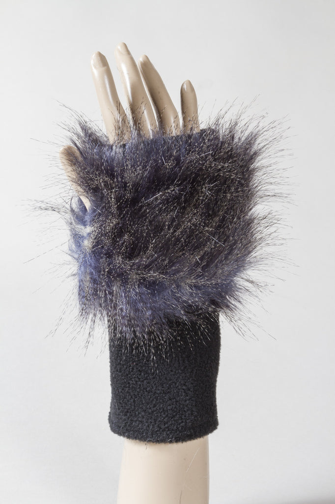 Blue Feathers Faux Fur Fingerless Glove