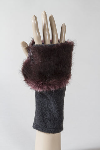 Purple Velvet Faux Fur Fingerless Glove