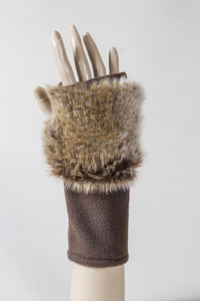 Brown/Silver Faux Fur Fingerless Glove